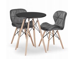 TODI 60 zwarte ronde tafelset + 2 LAGO grijze stoelen