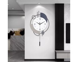 TOHOOYO Wandklokken voor Woonkamerdecoratie Grote Decoratieve Wandklokken Op Batterijen Voor Slaapkamer Keuken Kantoor Thuis Grote Metalen Wandklok met Slinger Stille Wandklok Zonder Tikken 16x26,5 inch Goud