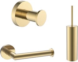 Toilet Accessoires Set Goud Geborsteld met Toiletborstel, WC Rolhouder en Haak