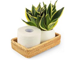 Toilet Mand - Gastendoekjes Houder - Badkamer Organisatie - Handgemaakt Natuurlijk Rotan - 25 x 15 x 5 cm - Honingbruin