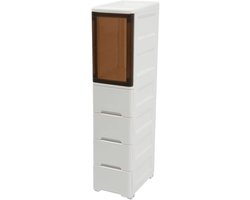 Toilet shelf organizer – For bathroom and bedroom – 5-tier narrow corner cabinet with drawer and wheels – White plastic