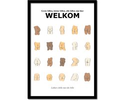 Toilet - WC poster grappig "Grote billen, kleine billen, alle billen zijn hier WELKOM" - Billen Poster - 21cm x 30cm a4