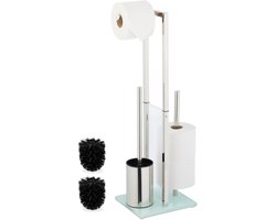 toiletaccessoires set - staande wc-rolhouder met toiletborstel - rvs - glas