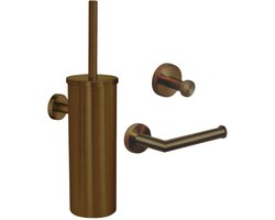 Toiletaccessoireset Koper 3-delig - Toiletborstelhouder - Toiletrolhouder - Handdoekhaak - Wc accessoires koper - Geborsteld Koper PVD