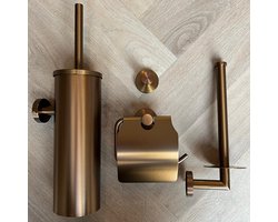 Toiletaccessoireset Koper 4-delig – Luxe Toilet Set - Toiletborstelhouder - Toiletrolhouder - Reserverolhouder - Handdoekhaak - Geborsteld Koper PVD