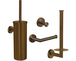Toiletaccessoireset Koper 4-delig - Toiletset - Toiletborstelhouder - Toiletrolhouder - Reserverolhouder - Handdoekhaak - Geborsteld Koper PVD