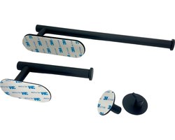 Toiletaccessoireset Zwart 3-delig - Plak Toilet Set - Wc rolhouder - Reserverolhouder - Handdoekhaak