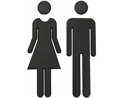 Toiletbord Man Vrouw - WC Deurbord Sticker - Locatie Aanduiding - Acryl Spiegel Materiaal - 20x6.5 cm - Zwart