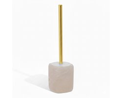 Toiletborstel Elvora – Beige Marmerlook met Gouden Steel – Luxe WC Borstelhouder – H36 cm