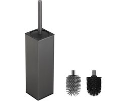 Toiletborstel met Houder - Grijze Vrijstaande Vierkante Silicone Toiletborstel Inclusief 2 Vervangbare Borstels voor Badkamer en WC Onderhoud