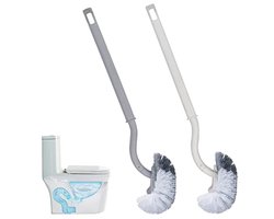 Toiletborstel Set met Lange Handgreep - 2 Stuks Witte en Grijze Gebogen Wc-Borstels voor Dieptereiniging
