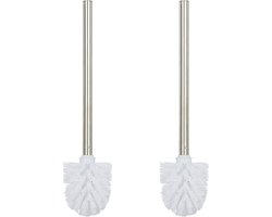 toiletborstel set van 2 - afneembare borstelkop - rvs handgreep - 35 x 8 cm - wit