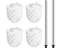 Toiletborstel set van 4 stuks met roestvrijstalen steel en vervangende borstelkop, wit. Voor hygiënisch schoon toilet.