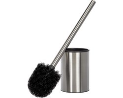 Toiletborstel van roestvrij staal - Met opbergbak - Satijn geborstelde afwerking - Modern hygiënisch ontwerp - Afmetingen 9x9x38cm