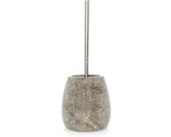 Toiletborstelhouder Marmer - Toiletgarnituur Steen - Badkamer Organisatie - Gepolijste Afwerking - 15 cm Diameter - Grijs
