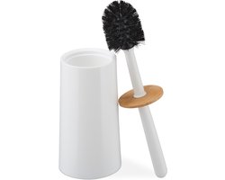 Toiletborstelhouder met Borstel - Hygiënisch en Milieuvriendelijk - Wit met Bamboe