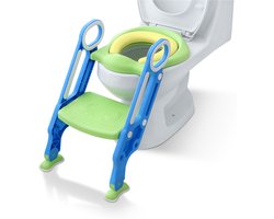 Toiletbril Kinderen Toiletverkleiner Met Verstelbare Treden Opvouwbare Toiletbril Met Een Pu Kussen Geschikt Voor Toiletten Met 38-42 Cm Voor Kinderen Van 1-7 Jaar Blauw + Groen