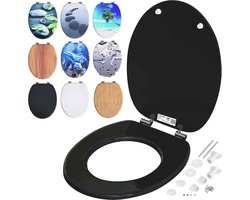 Toiletbril met Sluitingsmechanisme en Metalen Scharnieren - MDF Zwarte Toiletzitting