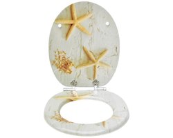 Toiletbril softclose - WC-brillen - Easy Clean functie -Beige - Oceaanelementen （43.5 x 37.8 x 5 cm）