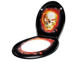 Toiletbril toiletbedekking verlagen automatische verlaging met een verlaging van de verlaging en softclose, universele maat toiletbril gemaakt van hard plastic toiletdeksel gemaakt van onweersbui (vlammen schedel)