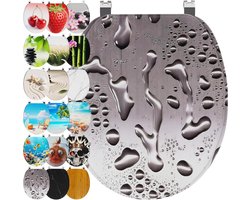 Toiletbril - Toiletdeksel - Badkamer Upgrade - Soft-close Mechanisme - 46 x 37 cm - Grijze Waterdruppels