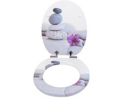 Toiletbril-WC bril met softclose scharnier- MDF -decoratief desig（Bloemen en stenen）