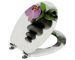 Toiletbril-Wc-bril met softclose scharnier- MDF-hoogwaardig toiletdeksel- stabiel en wiebelt niet - eenvoudige montage （Bloemen en bladeren）