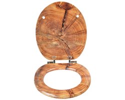 Toiletbril-Wc bril met softclosemechanisme- toiletdeksel van MDF- toiletbril met houtlook fineer -softclose scharnier-(Bruine houtkleur)