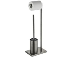 Toiletbutler met wc rolhouder en wc borstel met houder compleet gun metal staand