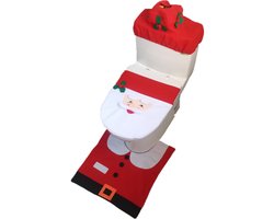 Toiletdecoratie - Kerst - Kerst-Toiletbrilhoes - Kerstversiering - Inclusief U-Mat En Wc-Dekselhoes, Reservoirhoes + Hoes Voor Wc-Rolhouder - stof met Kerstmanmotief - feestelijke badkamerdecoratie en kerstcadeau