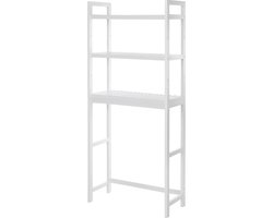Toiletmeubel opbergrek bamboe - 3 niveaus - wit - eenvoudige montage - verstelbare planken opbergrek