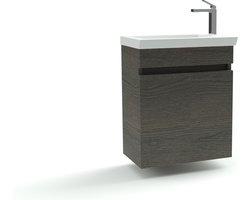 Toiletmeubel / Toiletkast Ivreo - Houtnerf Grijs - 45x28x55cm - Incl. Witte Keramische Wastafel - Voorgemonteerd - MDF