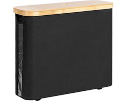 Toiletpapier opbergdoos met bamboe deksel - Organiser voor 12 rollen - Zwart - Stof en bamboe