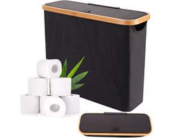 Toiletpapier opbergdoos - Toiletrolmand voor badkamer - Opvouwbare Stoffen Organizer - met Deksel - WC Rolhouder - Smalle Toiletrol Opslagdoos - Toiletpapier opbergmand - Rollenhouder - Ruimtebesparend - Voor Badkamer & Wastafel - Zwart