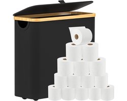 Toiletpapier opberger, toiletpapier opberger met deksel, reserverolhouder toiletpapier opberger, bamboe badkamer organizer voor toiletrollen, toiletpapiercontainer zwart, opbergmand