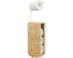 Toiletpapier Opslag - Rotan Mand - Badkamer Organiseren - Met Deksel - Ruimte voor 4 Rollen - Waterhyacint
