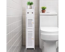 Toiletpapierhouder en Boven-Toilet Opbergkast voor Badkamer, Smalle Hoekrek voor Kleine Ruimtes, Badkameropslag met Deuren voor Wit