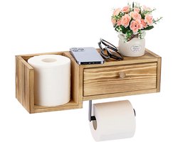 Toiletpapierhouder met lade - Wandrek voor badkamer - 1 stuk - Lichtgeel - Hout