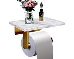 Toiletpapierhouder met marmeren plank - wandgemonteerd - geborsteld goud - 1 stuk - 20 x 12 cm