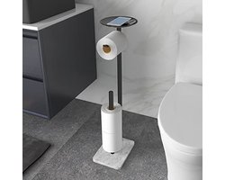 Toiletpapierhouder met opbergplank voor de badkamer - Staande wc-roldispenser met ruimte voor 4 reserverollen en accessoires