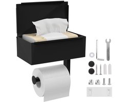 Toiletpapierhouder met Plank - Mat Zwart - Roestvrij Staal - 1 stuk