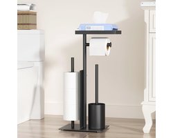 Toiletpapierhouder met Wc-borstel en Glazen Plank - Vrijstaand en Multifunctioneel