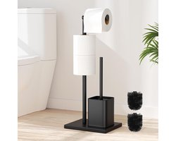 Toiletpapierhouder Rvs Staand met Toiletborstel - Toiletset met Toiletpapierhouder en Toiletborstel - Staande Toiletrolhouder met Glazen Plank - Toiletset voor Badkamer