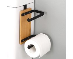 Toiletpapierhouder voor boven de spoelbak, wc-rolhouder bamboe zwart dubbele toiletrolhouder roestvrij staal reserverolhouder