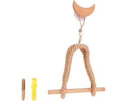 Toiletpapierhouder voor Wandmontage - Zelfklevend - Keukenrolhouder in Houtstijl - Decoratief Touw voor Badkamer - Maan - Geschikt voor Badkamer - Natuurlijke Stijl - Grijze Accessoire