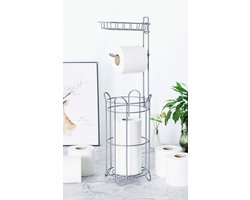 Toiletpapierhouder vrijstaand - grijze rolhouder voor opslag en organisatie in de badkamer