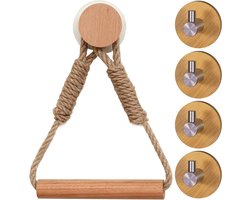Toiletpapierhouder zonder boren + 4 stuks zelfklevende haken, bamboe, vintage industrieel touw, toiletrolhouder, vintage handdoekhouder voor toilet, badkamer, vintage decoratie