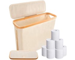 Toiletpapieropbergdoos - Toiletrolmand - voor de badkamer - Opvouwbare stoffen organizer - Met deksel - Wc-rolhouder - Smalle toiletrolopslagdoos - Toiletpapieropbergmand - Rollenhouder - Ruimtebesparend - Voor badkamer en wastafel - Beige