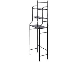 Toiletrek, badkamerrek, badkamerrek, rek met 3 planken, van gelakt metaal (zwart, 165 x 55 x 26 cm)