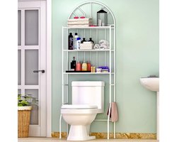 Toiletrek, badkamerrek, toilet, staand rek met 3 planken, van gelakt metaal 65 x 34 x 177 cm (wit, 65 x 34 x 177 cm)